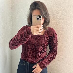 Burgundy velvet burnout long sleeve